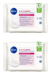 2 x NIVEA 3-in-1 CARING Cleansing Wipes for Dry & Sensitive Skin (40 per pack)