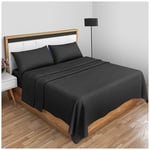 Drap Plat en Percale Infroissable pour lit Simple – Tissu Polycoton et Lin – Hypoallergénique – Noir