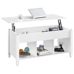 Yaheetech Table Basse de Salon avec Plateau Relevable, Fonctionelle en Bois MDF et Métal, Table élévatrice avec Compartiments Ouverts, Pieds Réglables, Moderne, 104,5 x 49,5 x（49-63） cm Blanc