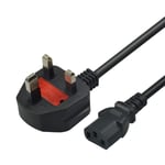 TRD UK Kettle Lead 1.8M Power Lead 0.5M, 1M, 3M & 5M 3 pin power cable for TV, pc, monitor, plug, printers power cord (1.8M)