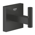 GROHE Start Cube QuickFix Robe Hook - Bathroom Wall Mounted Shower Towel Hanger (Metal, Concealed Fastening, Including Screws and Dowels), Extra Easy to Fit QuickGlue, Matt Black, 409612430