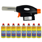 Gas Blow Torch With 8X Butane Gas Cans Multi-Purpose Kitchen Burner BBQ