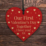 First 1st Valentines Day Together Gift For Boyfriend Girlfriend Red Wooden Heart