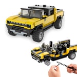 JAMARA 402840 Hummer EV 1:30 Briques de Serrage, modélisme, kit de Construction Voiture de Course, 431 pièces, à partir de 6 Ans, Capot Avant Amovible manuellement, hayon arrière Manuel Jaune