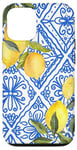 Coque pour iPhone 15 Pro Citrons Carreaux Bleu Italien Motif Maroc Azulejo