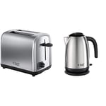 Russell Hobbs Adventure Two Slice Toaster, Stainless Steel with Brushed Kettle Bundle