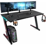 Aufun - Bureau Gaming 140x60cm, avec éclairage led, crochet pour casque, porte-boisson, Table d'ordinateur stable, Type a avec led.