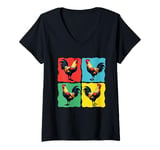 Womens Colorful Funny Chicken Art, Crazy Chicken Rooster Family V-Neck T-Shirt