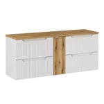 Meuble sous-vasque 140cm 4 tiroirs plan de toilette Riva Blanc et Bois