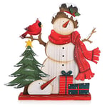 com-four® Présentoir décoratif pour Noël - Bonhomme de Neige en Bois à Poser - Décoration de Noël à décorer et à Offrir (Bonhomme de Neige avec Oiseau)