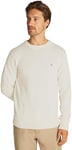 Tommy Hilfiger Men’s Chunky Cotton Crew Neck Knitted Jumper, Off-White (Ivory Petal), L