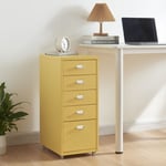 [en.casa] - Caisson de bureau Kökar à roulettes avec 5 tiroirs 69 x 28 x 41 cm jaune