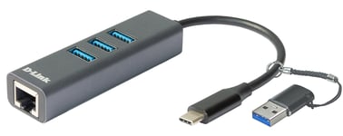 D-Link USB-C/USB to Gigabit Ethernet Adapter with 3 USB 3.0 Ports DUB-