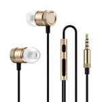 3,5 mm trådbundna in-ear-hörlurar i grossistledet sladd i metall med inbyggd mikrofonvolymkontroll för iOS- och Android-enheter Gold