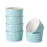 DOWAN Ramequin Lot, 6 X 120 ml Ramequins et Moules à Soufflés en Porcelaine, Ramequin Creme Brulee pour Muffin & Gâteau, Ramequin Four à Pâtisserie, Glace, Sauce, Fruit, Collation, Ø9cm-Bleu