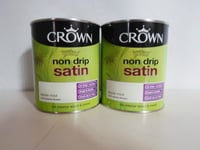 2 x 750ml tins Crown - Apple Mist Paint - Non Drip Satin - Mid Shine Finish