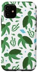 Coque pour iPhone 11 Joli motif floral tortue de mer bleu marine corail et coquillage