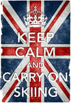 KC2 Vintage Style Union Jack Keep Calm And Carry On Skiing Funny Art Poster Print - A2+ (610 x 432mm) 24" x 17"