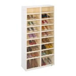 Relaxdays Armoire à chaussures pliable H x P : 169 x 86,5 x 34,5 cm, pour 36 paires, étagère à chaussures à roulettes, blanc/marron