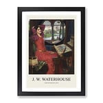 The Lady Of Shalott In Red By John William Waterhouse Exhibition Museum Painting Framed Wall Art Print, Ready to Hang Picture for Living Room Bedroom Home Office Décor, Black A2 (64 x 46 cm)