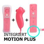 2 en 1 Manette Wii Motion plus + Nunchuck + housse compatible compatible avec Nintendo WII WII mini WII U rose