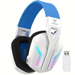 1 casque de jeu multiplateforme PC, casque sans fil avec Dolby Atmos ¿ Microphone de qualité professionnelle avec lumière RVB clignotante, ¿ Compatible avec PC, Mac, PS5, PS4, Switch, appareils mobile Blanc Bleu