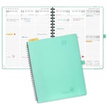 POPRUN Agenda 2025 Semainier 26,5 x 21,5 cm D'août 2024 à déc 2025, Planner Vertical Scolaire 17 Mois avec Couverture Souple Spirale, Règle et signet, Papier Certifié FSC®80 g/m² - Menthe vert