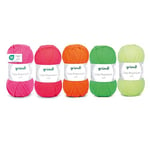 Gründl Lisa Premium uni - Lot de 5 pelotes de laine pour tricot et crochet - 100% Polaycryl - 50 g / 133 m - Kit de tricot - Rose fluo/orange/jaune/vert