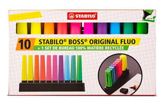 Surligneur STABILO BOSS ORIGINAL - Set de bureau x 10 surligneurs 100% fluo