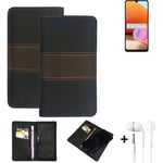 Wallet Case + headphones for Samsung Galaxy A32 Protective Cover Brown