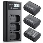 Powerextra 3 Batteries de Rechange NP-FZ100 avec Chargeur Ecran LCD pour NP FZ100 et Alpha 9 A9 Alpha 9R A9R Alpha 9S A9R A7R3 Appareils Photo Numériques