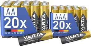 VARTA Piles 20x AA & 20x AAA, lot de 40, Power on Demand, Alcaline, Mix Pack, Emballage écologique, idéal pour Les Accessoires informatiques, Smart Home, Made in Germany [Exclusif sur Amazon]