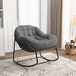 Fauteuil à bascule en rotin, rocking chair inclinable avec coussin rembourré pour porche, salon, Patio, jardin, 105x90x80cm, gris