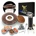 Cocktail Smoker Kit with Torch, Whiskey Smoker Drinks Kit, Old Fashioned Whisky Smoker with Whiskey Stones Gifts for Men, Husband, Dad (No Butane)-Walnut