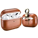 AirPods Pro Case Cover, ICARER Premium Genuine Leather Vintage Portable Shockproof Protective Cover with Keychain for Apple AirPods Pro AirPods 3 2019 (LED Visible) Support Wireless Charging (Brown)