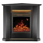 Juskys Cheminée électrique 1000/2000W avec Chauffage, cheminée, Effet Flamme, télécommande, éclairage LED et minuterie - Cheminée électrique d'angle (Noir)(96x57x94cm)