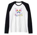 Cute Butterfly Colorful Rainbow Colors With Stars Raglan Baseball Tee