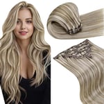 LaaVoo Extension Clip Cheveux Humain Extension Blond Platine Clip Ombre Highlight Brun Clair Mixte Blond Balayage Extension a Clip Cheveux Naturel Maxi Epaisseur Remy Hair 105g/7pcs 40cm #P8/60