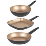 Russell Hobbs Pan Set Frying Pan Stir Fry Griddle Non-Stick Induction Black/Gold