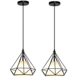 Lot de 2 Lampe Suspension Industrielel Cage Diamant E27 20cm Plafonnier Lustre Luminaire Ajustable