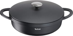Tefal Frying Pan Cooking Serving Pot Heat Retention Non-Stick with Lid - Black