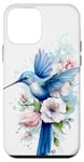 iPhone 12 mini Watercolor Blue Hummingbird with flowers Case