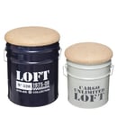 Lot de 2 Poufs Bidons & Coffres de rangement en Métal style industriel