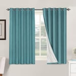 BellaHills Linen Blackout Curtains 100% Blackout Curtains for Bedroom Thermal Insulated Textured Linen Look Curtain Drapes Anti-Rust Grommet with White Liner, 2 Panels, 66 x 54 Inch, Teal