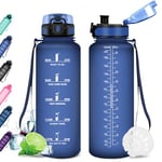 KollyKolla Gourde 1.5l, Gourde Graduée pour 1 Journee, Réutilisable, Gourde Sport, sans BPA, avec Marqueur de Temps, Gourde Motivation pour Adulte, Cyclisme, Bureau, l'école, Camping, la randonné