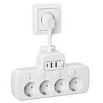 Multiprise avec Interrupteur Individuel, Prise Multiple USB C Electrique Murale avec 4 Prises et 3 Chargeur Adaptateur Standard Euro Câble Court 0.1M,Blanc