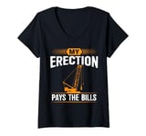 Womens My Erection Pays The Bills Tower Crane Operator Dad Father V-Neck T-Shirt