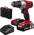 Einhell Perceuse Visseuse sans fil TE-CD 18/2 Li Kit Power X-Change (Li-ion, 18V, Couple 44 Nm) Livré avec 2 Batteries 1,5Ah et Chargeur