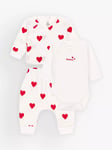 Petit Bateau Baby Hearts Organic Cotton Bodysuit with Cardigan & Trousers Set, Marshmallow/Terkuit