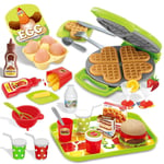 42PCS Kids Play Food Set Pretend Kitchen Playset Waffle Iron Burger Accessories